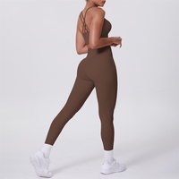 Ensemble deux pièces fitness/yoga décontracté : Soutien-gorge dos croisé brossé effet seconde peau style européen et américain et Legging de sport rehausseur de fessiers