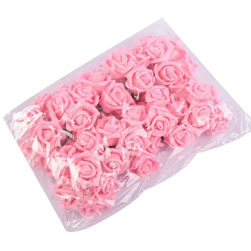 Offre Spéciale 50 pièces/sac fleur artificielle têtes de Rose colorées fleur scintillante pour mariage saint valentin bricolage accessoires décoration