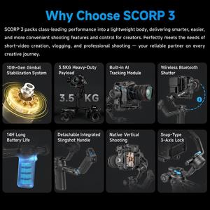 Estabilizador de Cámara de 3 Ejes <span class=keywords><strong>FeiyuTech</strong></span> SCORP 3, Capacidad de Carga de 3.5 kg, Seguimiento por IA, Obturador Inalámbrico, Gimbal para Cámaras DSLR y Mirrorless, Ideal para Vlogs - Product Image 2