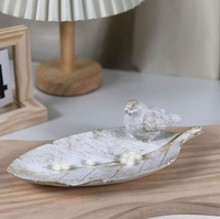SWAITE Dekorasi Dinding Patung Burung Daun Resin Buatan Tangan, Kreatif Modern Minimalis Elegan, Nampan Penyimpanan Kunci Pintu Masuk