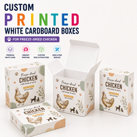 Boîte en carton blanc pour snacks de poulet lyophilisés, qualité alimentaire, résistante à la graisse, personnalisée avec impression CMYK, carton recyclable