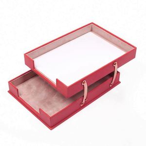 Modern Double Document Tray <b>Foldable</b> Leather and Mesh Metal <b>Desk</b> Organizer Set for Office Desktop Stylish Office Tray - Product Image 3