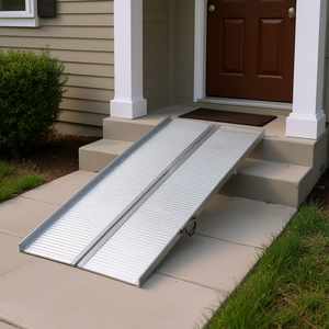 Rampe d'accès pour fauteuil roulant finition argentée, 10 pieds, surface nervurée en acier, pliable, robuste, pour entrée de maison - Product Image 2