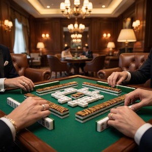 Juego de Fichas de Mahjong Americano con 160 Fichas Acrílicas de Tigre - Bambú Azul de Lujo y Loto Blanco, Juego de Mahjong Premium de Primera Calidad - Product Image 1