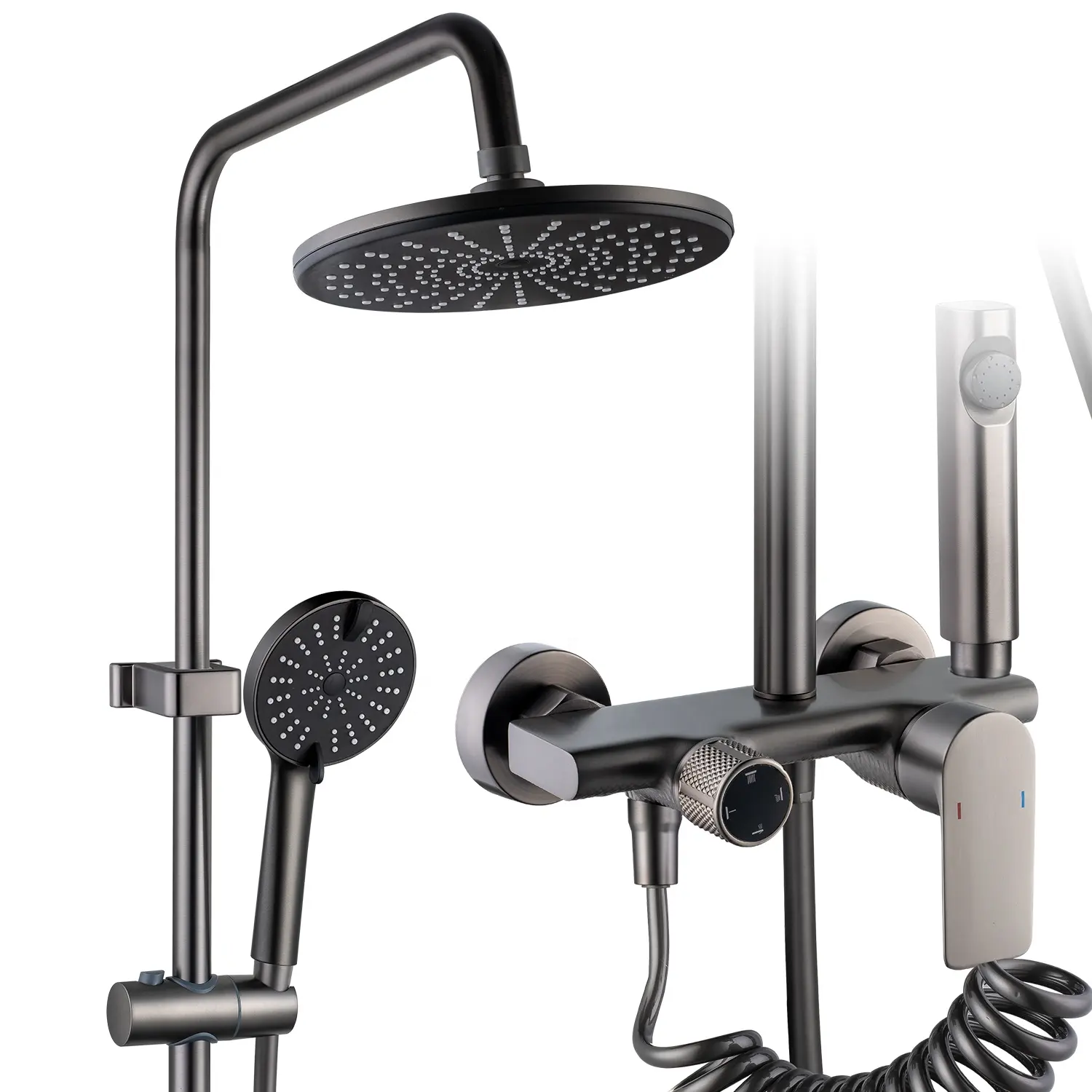 TB-503291GG Tengbo Gun gris robinets de salle de bain douche pluie ensemble avec tête douche baignoire baignoire et douche luminaires mélangeurs