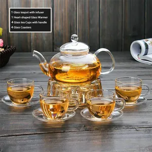 Groothandel Borosilicate Waterkoker Glass Tea Cup Set Blooming Thee Maker Theepot Glas Thee Pot Set Met Infuser Warmer