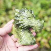 Statue de tête de dragon en jade Xiuyan vert naturel, figurine de dragon, décoration d'intérieur, ornement en cristal de guérison