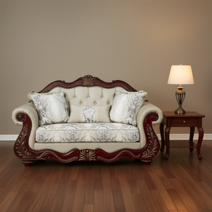 Canapé deux places en tissu beige Pierce, finition cerisier, dossier capitonné, style traditionnel, pour salon - Product Image 2