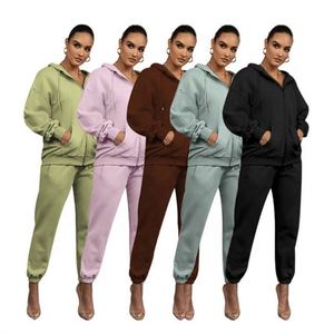 Ensemble jogging 2 pièces zippé pour femme, personnalisable avec logo, sweats à capuche et hoodies pour l'automne, style décontracté, vente en gros - Product Image 1