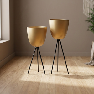 AK Brass Metal Decorative Gold Plating Metal Planter With Three Legs Black <b>Iron</b> <b>Stand</b> For Indoor Home Decor - Product Image 2