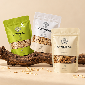 Eco Friendly Kraft Paper Oatmeal Packaging <b>Bags</b> with Clear Window, Custom Logo Resealable Stand Up Pouches for Nuts and Granola - Product Image 4