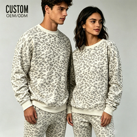 Ensemble survêtement décontracté unisexe personnalisé de haute qualité avec broderie imprimée léopard, sweat-shirt à col rond en coton surdimensionné et pantalon de survêtement pour hommes et femmes