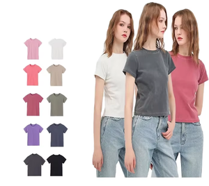 <span class=keywords><strong>T</strong></span>-<span class=keywords><strong>shirt</strong></span> court <span class=keywords><strong>vintage</strong></span> pour <span class=keywords><strong>femme</strong></span>, é<span class=keywords><strong>t</strong></span>é 2026, haute qualité, logo personnalisé, délavé à l'acide, coupe ajustée, 100% coton - Product Image 1