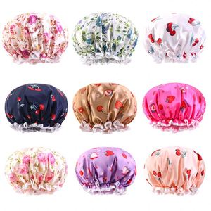 หมวกคลุมผมซาตินพิมพ์ลายผลไม้สำหรับเด็กทารกพร้อมสายคาดที่ปรับได้สีลูกกวาดน่ารักสำหรับใช้ในบ้าน - Product Image 2