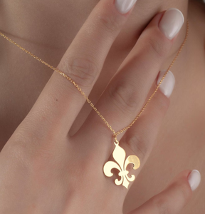 18k placcato oro giglio francese giglio ciondolo Scouting simbolo ciondolo araldica collana antico Revival emblema gioielli - Product Image 2