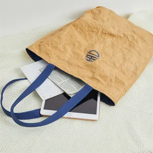 Washable TYVEK Kraft Paper Shopping Bag Single Shoulder Handbag DuPont Paper Tote Bag With Cotton Linen Lining