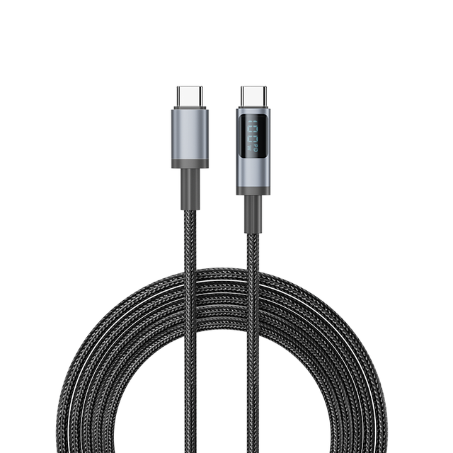 Type-C to Type-C 100W PD Fast Charging Data Cable with LED Display Black OEM X2 Nylon Braid for Computer