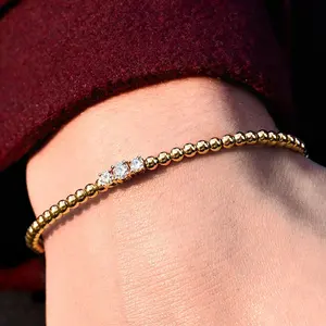 Gemnel — bracelet en perles rondes et argentées pour femmes, bijou de luxe et exquis, en argent sterling 925, en or et diamant 14K