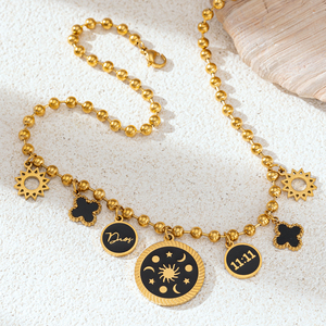 Collana Multiciondolo Impermeabile Landy, Placcata Oro con Catena a Perline, Charm Sole Stella <span class=keywords><strong>Luna</strong></span>, Stile Vintage - Product Image 5