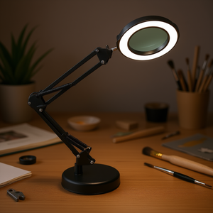 Support de loupe 10X avec anneau lumineux LED, luminosité réglable, pour la lecture, la peinture, les travaux manuels, noir - Product Image 2