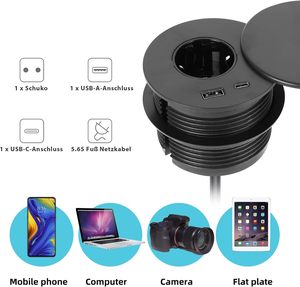80mm Hidden gắn Đức điện Vòng Grommet văn phòng bàn Ổ cắm ổ cắm với USB A + USB-C sạc cổng hàng đầu với xoay Bìa - Product Image 3