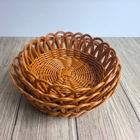 Panier à collation marron sur mesure, tissé à la main, écologique, en rotin PP de qualité alimentaire, bord festonné, facile à nettoyer, imperméable, spacieux