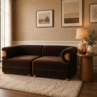 Meubles sur mesure de luxe pour salon, canapé deux places en velours, canapé Chesterfield modulaire en bois de palisander.