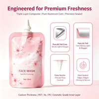 Pochette souple personnalisée avec bec verseur pour cosmétiques, nettoyant visage, anti-fuite, haute barrière, qualité alimentaire, impression personnalisée, emballage pour soins de la peau 50ml