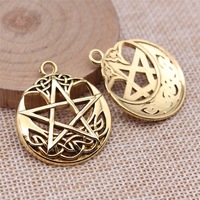 Pendentif Breloque Nœud de Lune Pentagramme 30x35mm en Alliage de Zinc Argent Vieilli à 1 Boucle pour Collier Talisman Wiccan