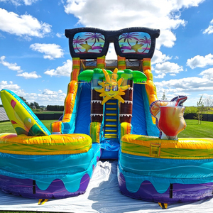 Tobogán tropical de verano <span class=keywords><strong>para</strong></span> exteriores, tobogán de agua inflable de grado comercial con gafas de sol <span class=keywords><strong>para</strong></span> <span class=keywords><strong>piscina</strong></span>, tobogán de doble carril <span class=keywords><strong>para</strong></span> niños y adultos - Product Image 2