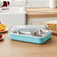 Boîte à bento en acier inoxydable 304 de qualité alimentaire, 3/4 compartiments, anti-fuite, pour enfants et adultes