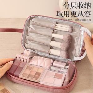 Double Layer Cosmetic <b>Bag</b> Pink Rectangle Large Capacity Travel Makeup Storage <b>Bag</b> For Women Toiletry Organizer - Product Image 3