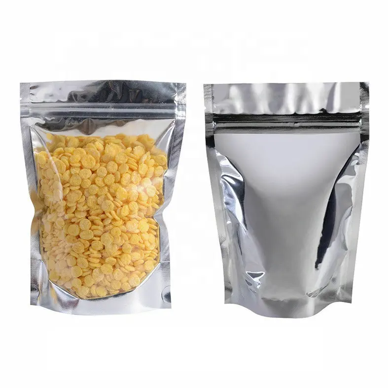 Custom Printing Front Clear Aluminum Foil back Stand Up Pouches Zip Lock Resealable Mylar Food Packaging Bags