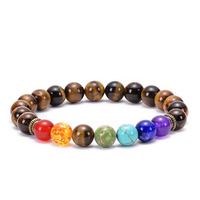 Offre Spéciale unisexe Chakra Bracelet pierre volcanique de lave boule perlée coloré sept Yoga énergie Bracelet Style à la mode