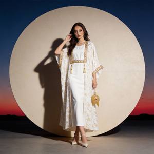 Nouvelle robe de soirée élégante en polyester à imprimé feuille d'or de luxe en gros pour femmes musulmanes - Product Image 1