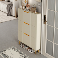 Armoire à chaussures rabattable ultra-mince de style crème, armoire de rangement d'entrée de maison, étagère à chaussures murale intégrée