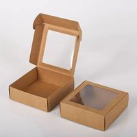 Boîte à savon carrée en carton ondulé brun, petite, pliable, personnalisée, en papier kraft, avec fenêtre transparente et pelliculage mat pour cadeaux