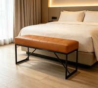 Banco de Dormitorio de Lujo, Moderno, Tapizado en Cuero, con Estructura Metálica Resistente, para Hoteles, Hospitales, Habitaciones de Huéspedes, Vestíbulos y Entradas