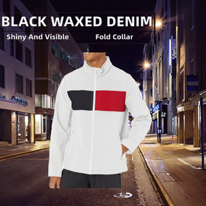 Denim Custom Black Wax Waxed Long Casual Autumn Zipper Coat Jeans Men <b>Jacket</b> - Product Image 2