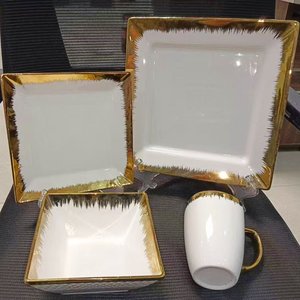 Luxury Ceramic <strong>square</strong> Dinner <strong>Plates</strong> White Gold Porcelain Gold Ceramic <strong>square</strong> Bowl <strong>Plates</strong> Gold Flatware <strong>Set</strong> - Product Image 5