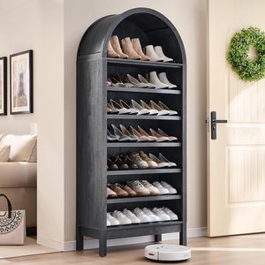 Meuble à chaussures autoportant en bois à arche, 7 niveaux, étagères ouvertes, style moderne et minimaliste, pour entrée et couloir (plusieurs options) - Product Image 6