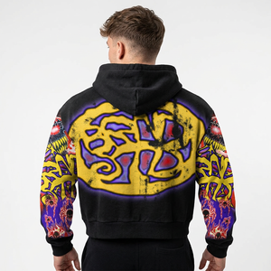 Sudadera con Capucha Negra para Hombre, 100% Algodón, Estilo Urbano de Verano, Estampado Gráfico de Grafiti en la Espalda, Impresión Digital - Product Image 6