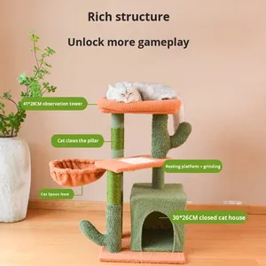Magicleaf <span class=keywords><strong>Arbre</strong></span> <span class=keywords><strong>à</strong></span> <span class=keywords><strong>chat</strong></span> moderne et écologique, structure d'escalade intégrée en forme de cactus, nid et griffoir en Sisal Teddy, 40 cm, en panneau de particules - Product Image 2