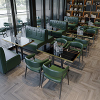 Ensemble de meubles de restaurant de luxe commercial, canapé en cuir noir, table à manger en marbre et chaises, sièges de banquette pour club, café, pub, bar