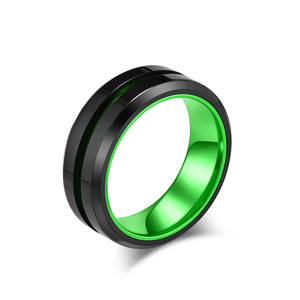 Anillo de Acero Inoxidable de Dos Tonos para Hombre con Incrustaciones de Aluminio Anodizado, Diseño Geométrico, Opciones de Color Rojo, Verde y Azul, Joyería de Regalo - Product Image 5