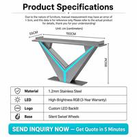 Table de DJ en acier inoxydable poli de précision de 1,2 m avec logo personnalisé, triangle inversé, podium de boîte de nuit LED, support de scène portable modulaire