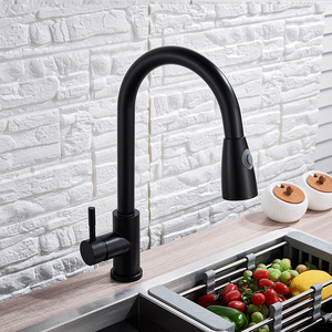 Robinet de cuisine noir <span class=keywords><strong>mitigeur</strong></span> extractible robinet d'eau chaude et froide pivotant en acier inoxydable 304 avec douche à main <span class=keywords><strong>lavabo</strong></span> évier robinet - Product Image 1