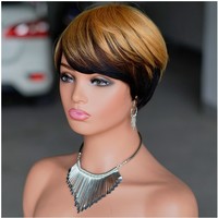 Perruque Pixie Courte Cheveux Naturels Couleur Mèches, Perruque Lace Frontale Pixie Courte, Perruque Pixie en Dentelle Cheveux Naturels Vente en Gros