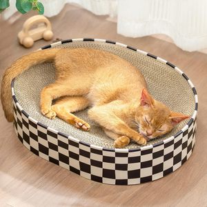 JTPAWS Duurzame, milieuvriendelijke krabplank van karton, gegolfd krabmatje, voor binnengebruik, zwart-wit geruit design - Product Image 1