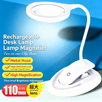 Loupe de bureau LED rechargeable Wufan, base à clip 2-en-1, lentille surdimensionnée de 110 mm, 3 niveaux de luminosité pour la lecture et les travaux manuels